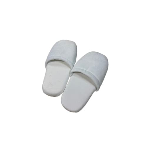 Mens Closed Toe Slippers, Cotton Terry Velour, Rubber Nap Sole, 12inL, White